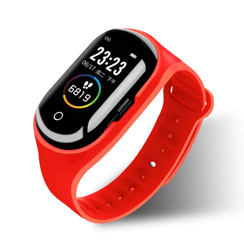 Smart bracelet and earphone combo with silicone wristband in choice of colours showing 1-inch screen
