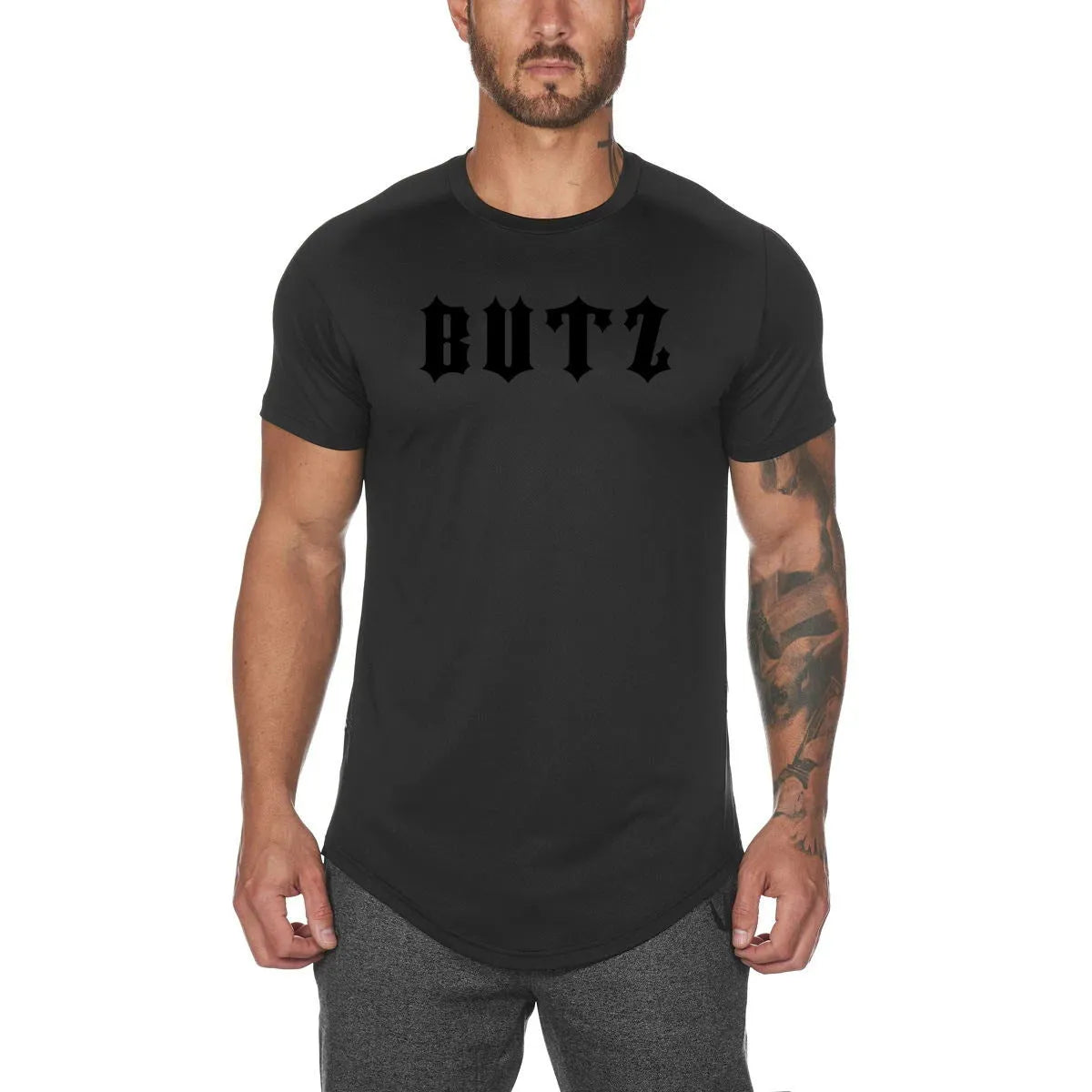 Mens plain cotton-spandex gym shirt for fitness training in army green, black and white colours
