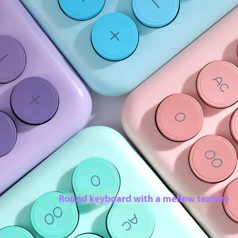 ABS desktop calculator with gradient colour finish in cherry blossom powder, glacier blue, mint green, or violet options