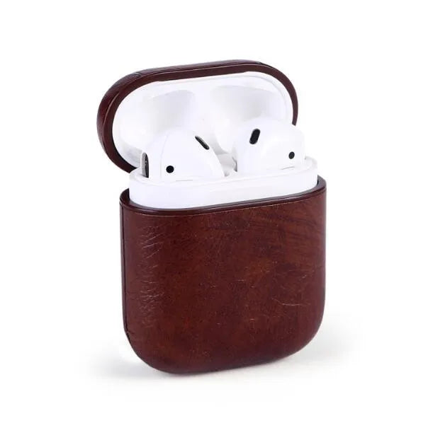 Genuine leather charging case for Apple AirPods in black, brown, light brown, and red colours