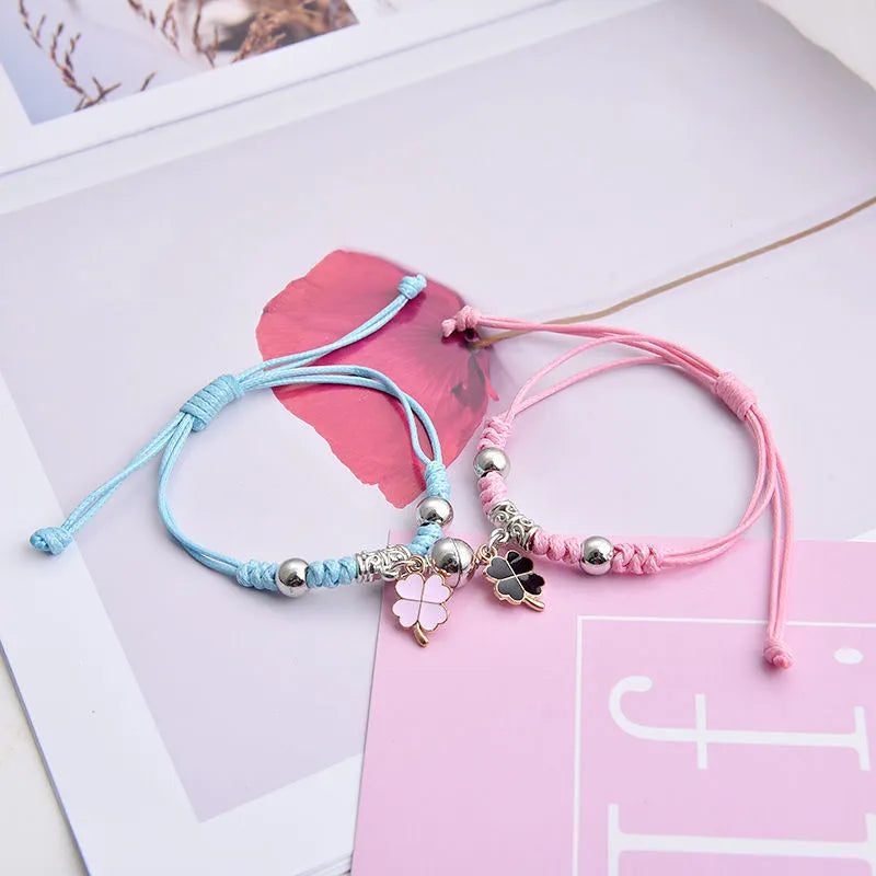 Magnetic couple bracelets with crown and diamond designs in alloy electroplated construction