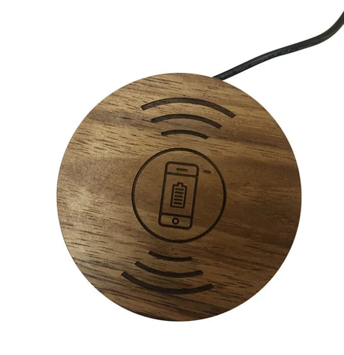 60mm round embedded wireless phone charger for furniture installation with smartphone compatibility logos