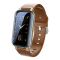 Call Bracelet smart fitness tracker watch in black, blue, or coffee colour on a wrist.