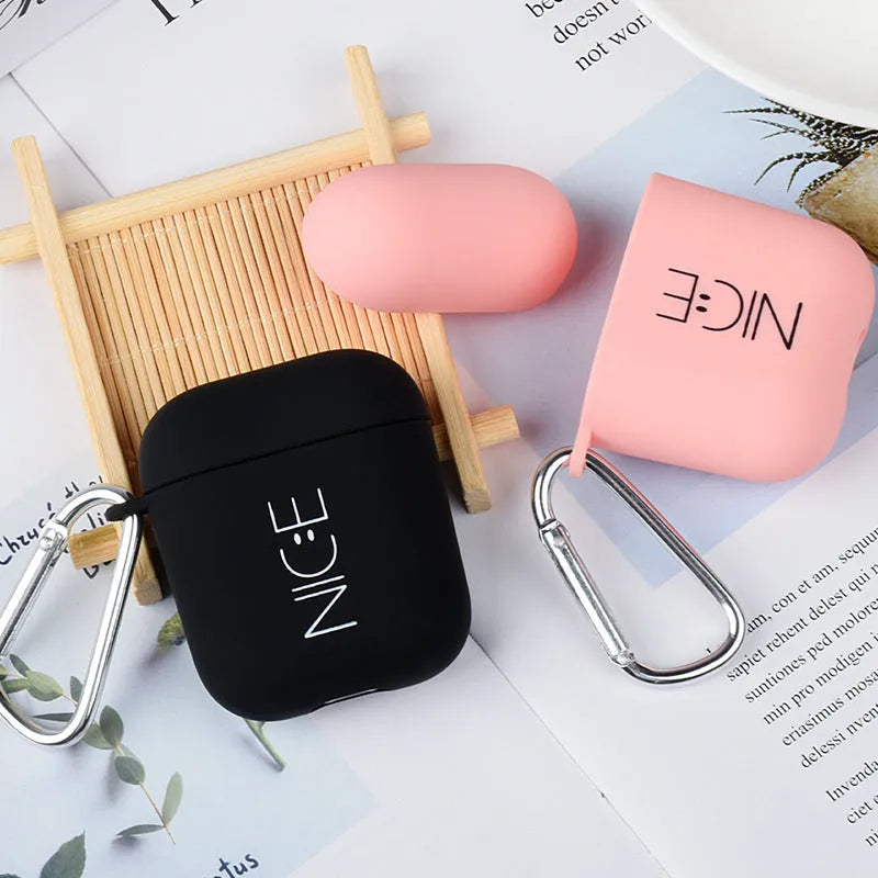AirPods protective cover case with decorative sticker in black or pink colours