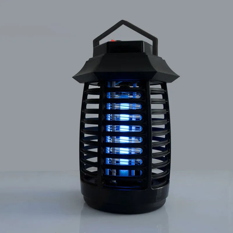 Black aromatherapy mosquito killer lamp with a metal grid, shown with optional AU, EU, UK, or US plug styles.