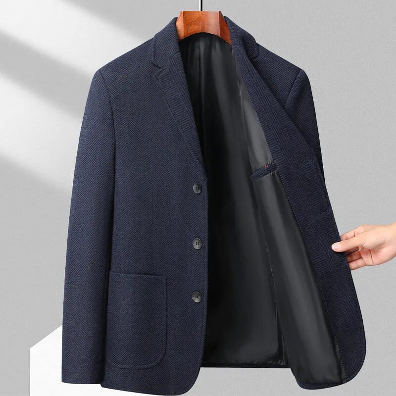 Men's loose fit polyester woolen coat in solid colours for spring and autumn casual wear