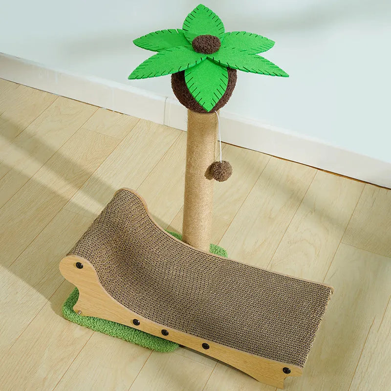 Wooden beach chair design cat nest with scratch board and hemp mat for feline climbing and resting