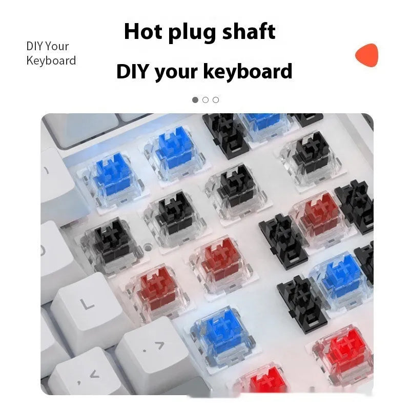 Small bluish-black 61-key mechanical keyboard with wired USB cable showing multiple switch colour options