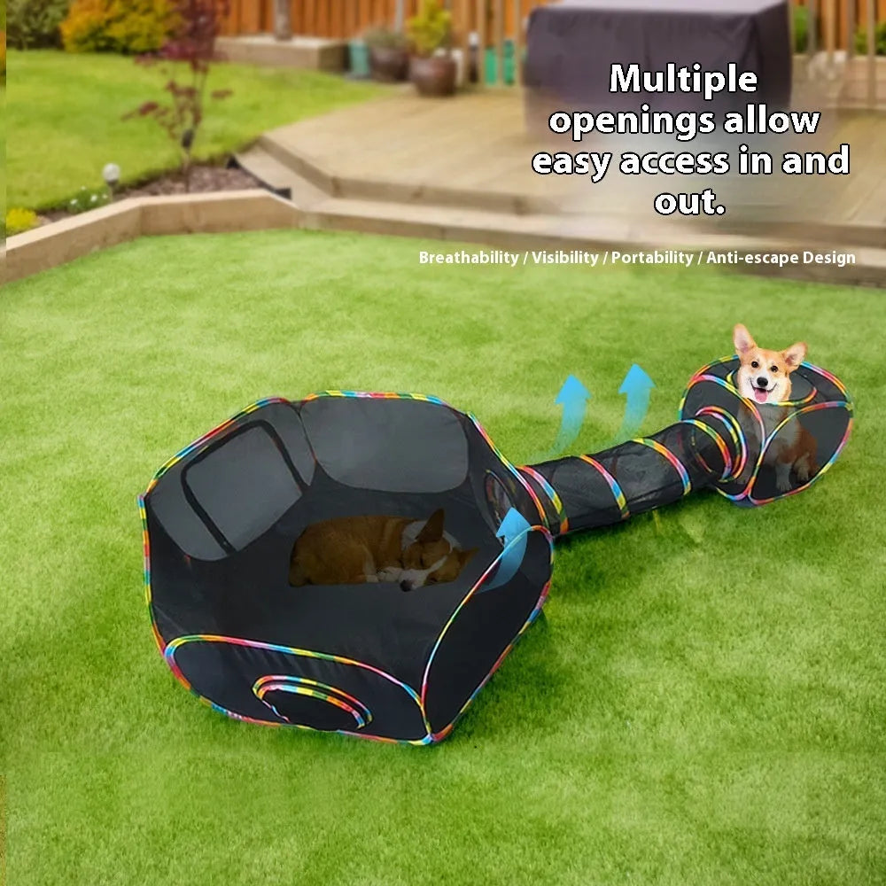 Foldable mesh cat roll cage showing square, hexagonal, tent, tee, and long straight shape options
