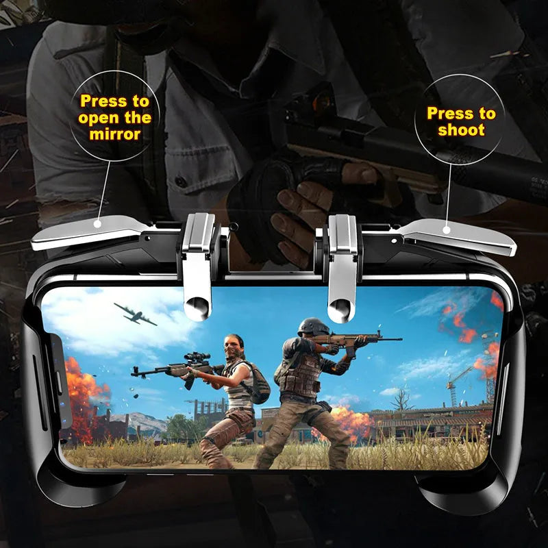 Multifunctional mobile game handle in black, blue, or white colours for smartphone gaming control