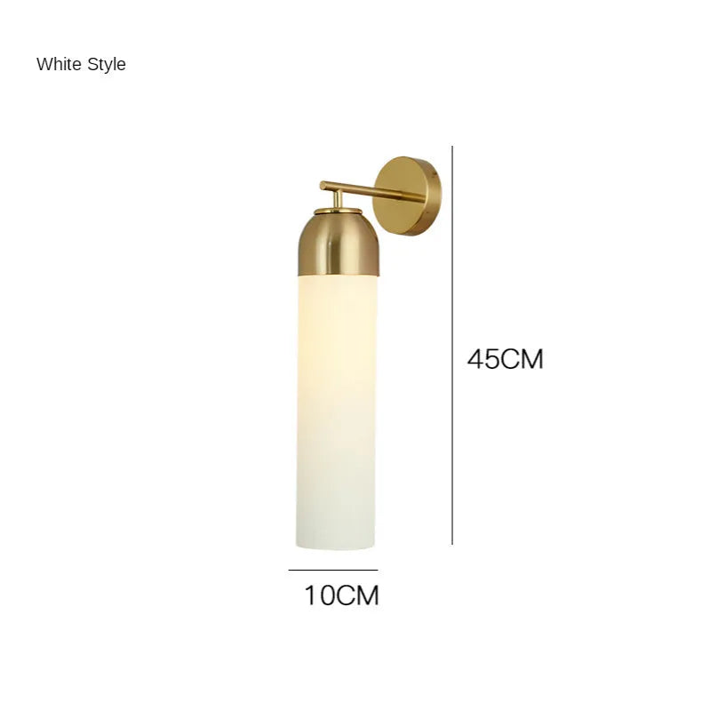 Nordic postmodern minimalist glass wall lamp in choice of five light colours on a plain wall