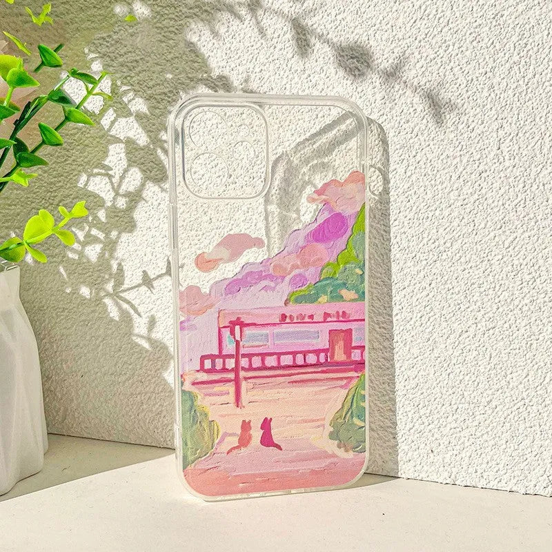 Soft silicone mobile phone case with two cat cartoon design for Apple iPhone protection