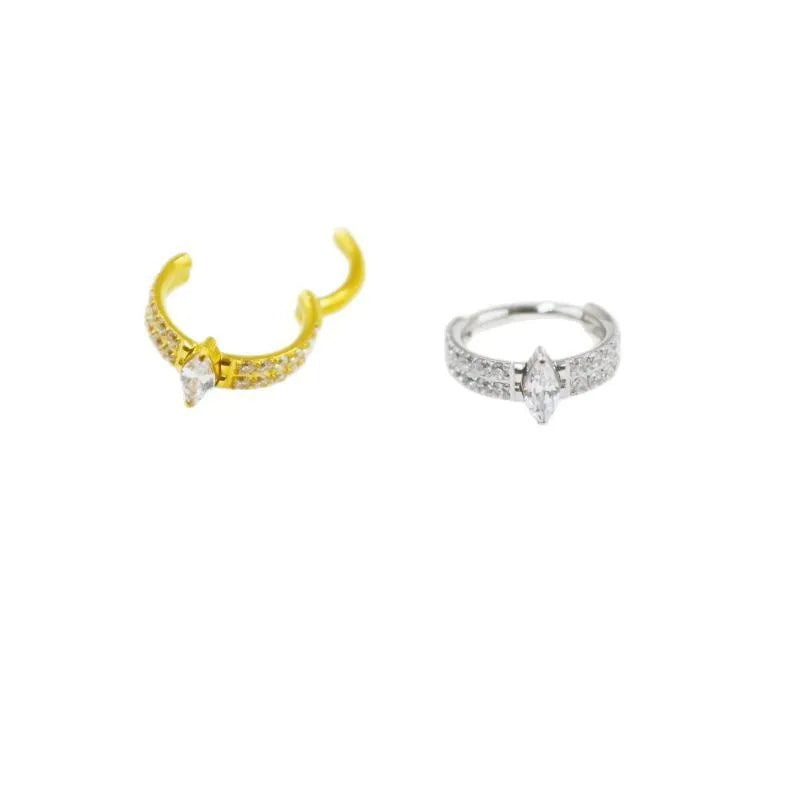 Titanium steel heart-shaped earrings with zircon diamonds in gold or silver colours