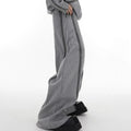 Men's full-body zip padded shoulder round neck tracksuit set in black and grey, loose fit