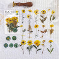 Creative dried flowers journal decoration sticker package showing eight colour variations on PET material