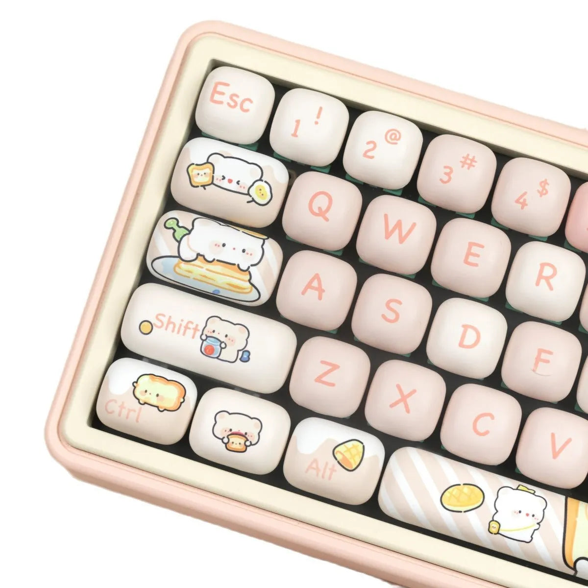MOG PBT mechanical keyboard key caps with bread bear steamed bread designs, full 143+3 key set