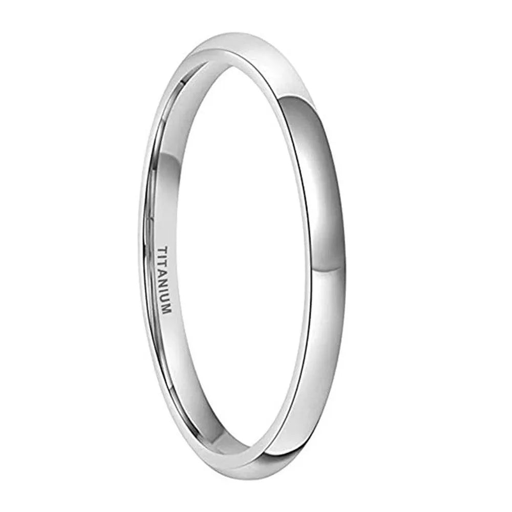 A silver-coloured titanium steel ring shown in a minimalist style on a grey background.