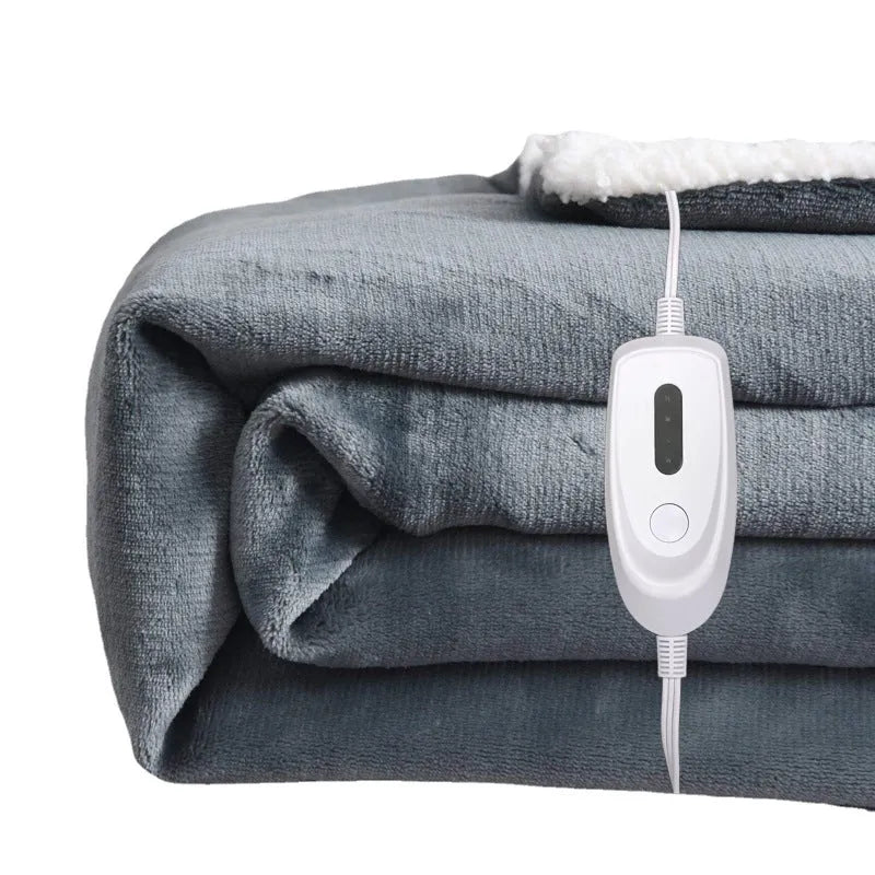 USB electric heating blanket in grey colour showing intelligent temperature adjustment controls