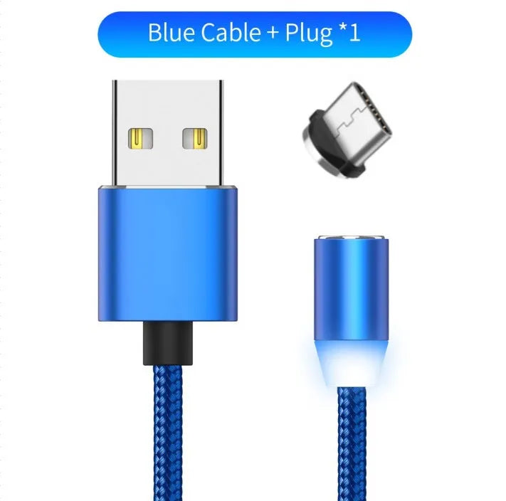 YBD 1m magnetic LED charging cable with cotton woven black cable and aluminium magnetic connectors