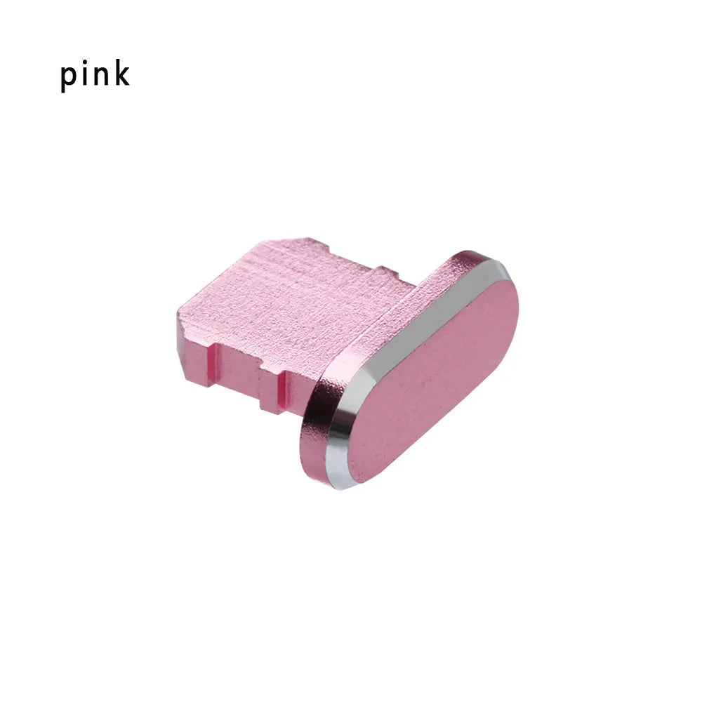 Aluminium alloy mobile phone charging port dust plug for iPhones, shown in rose gold colour.