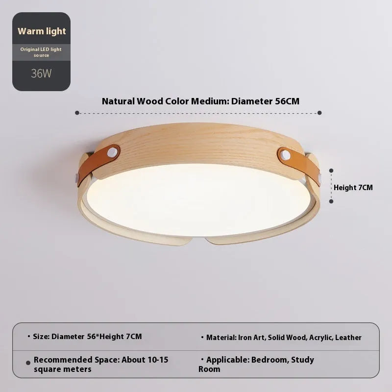 Japanese style walnut bedroom ceiling lamp with wooden shade and PMMA lampshade