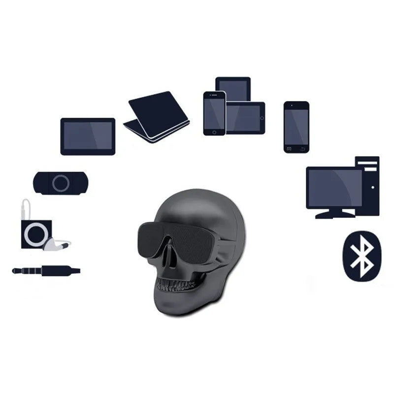 Limited Edition Skull Wireless Bluetooth Speaker in six colour options showing compact portable design