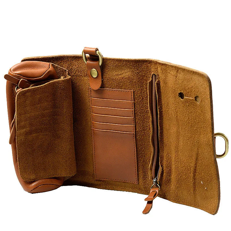 Handmade vintage style cow leather wallet with tape extraction closure in black colour
