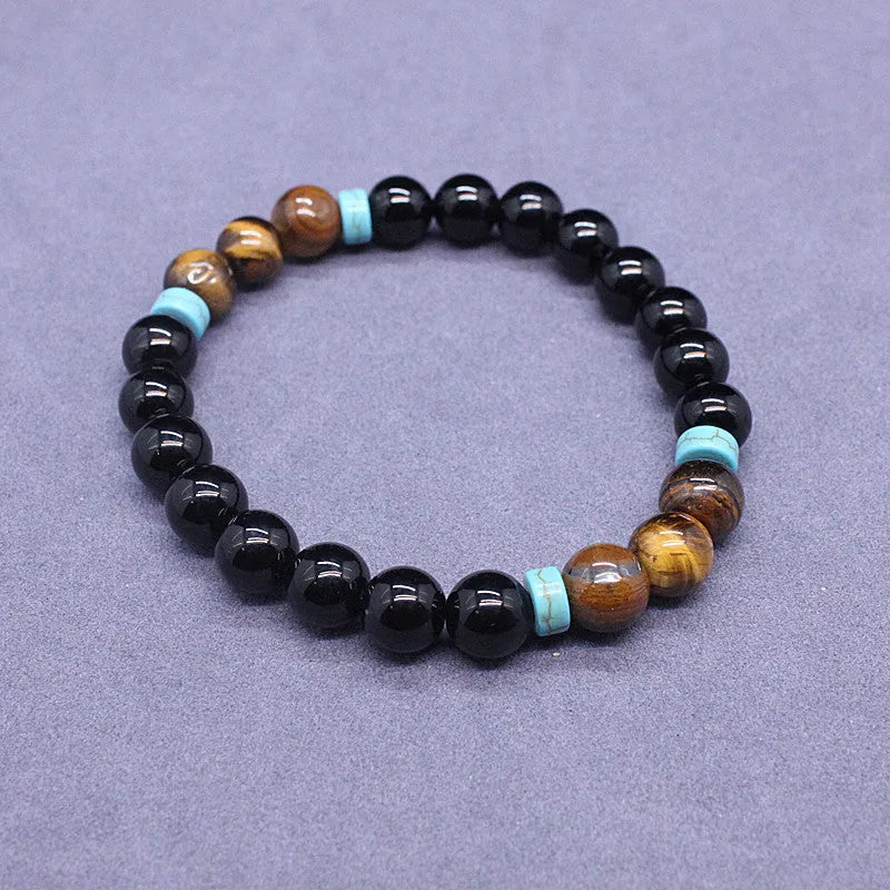 Natural agate and tiger's eye stone geometric jewellery set with bracelet and necklace