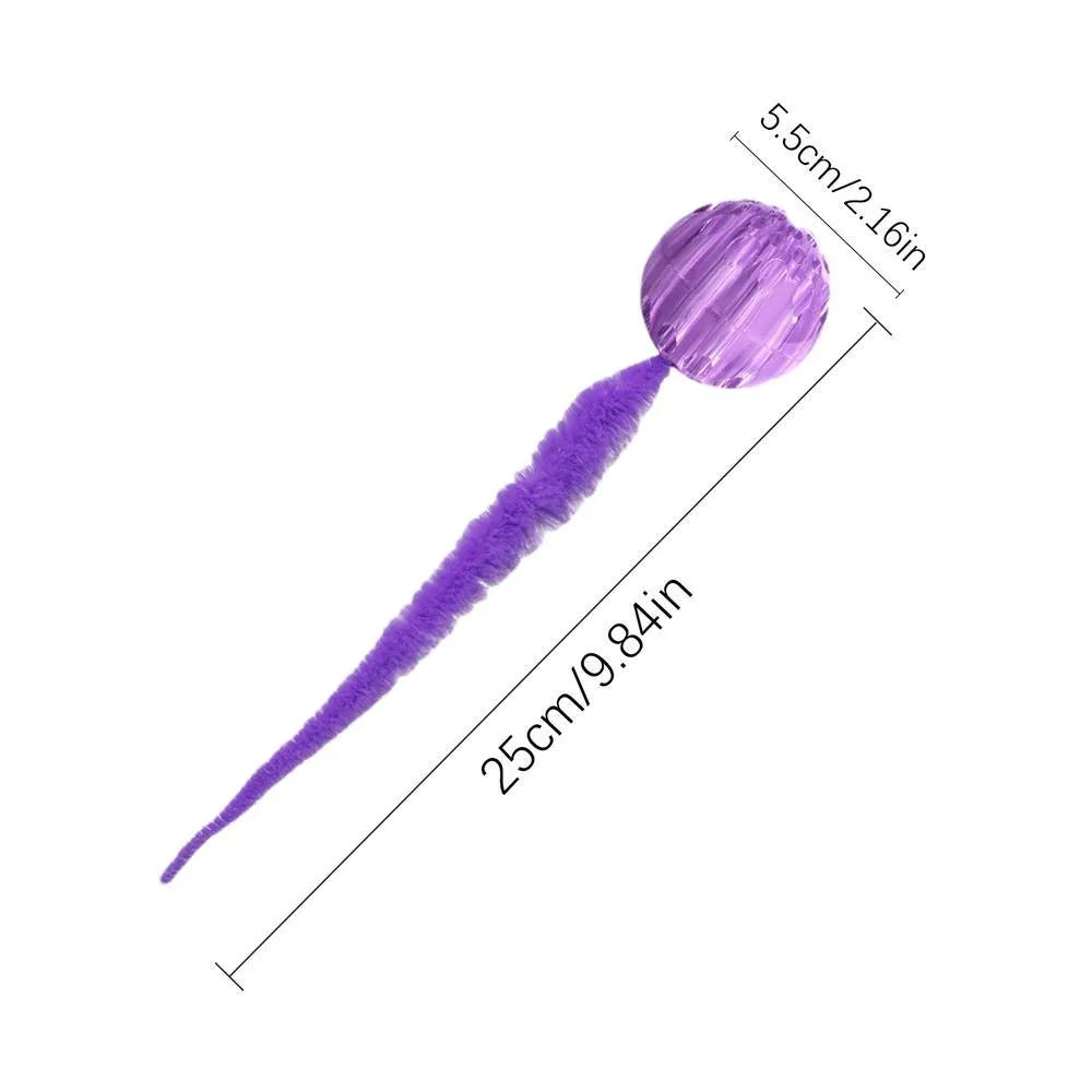 Interactive cat ball toy with TPR bouncy ball and plush tail in green colour