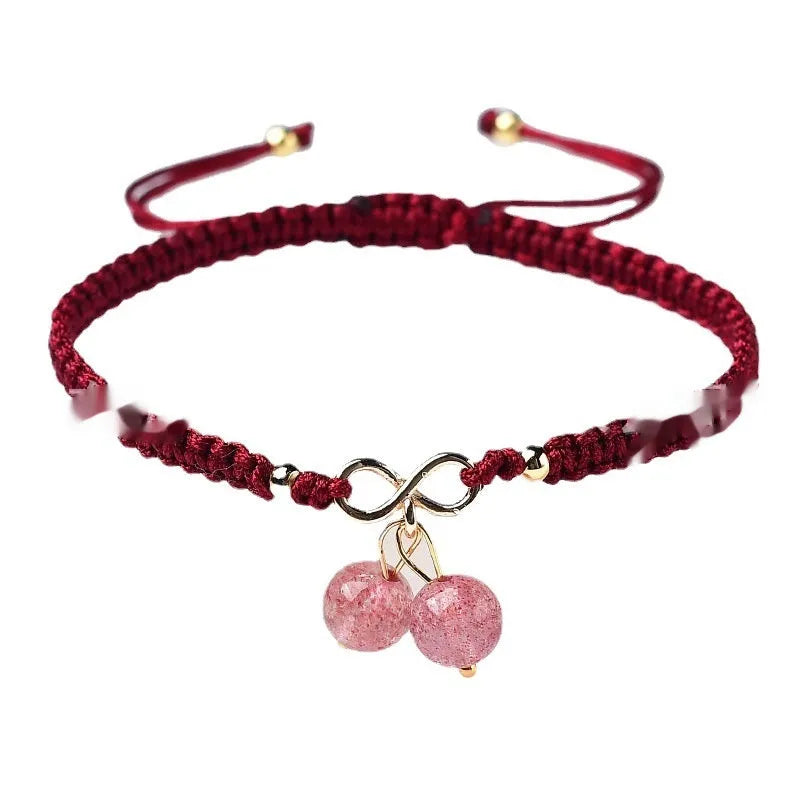 Women's natural strawberry quartz cherry bracelet with crystal gemstone and fruit-shaped design
