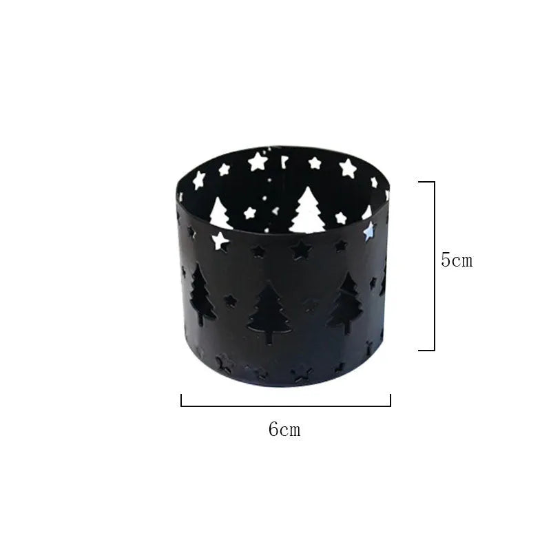 Black iron Christmas candlestick holder with detailed elk and deer design