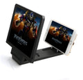 Black and white mobile phone stand with 3D screen amplifier accessory for hands-free viewing