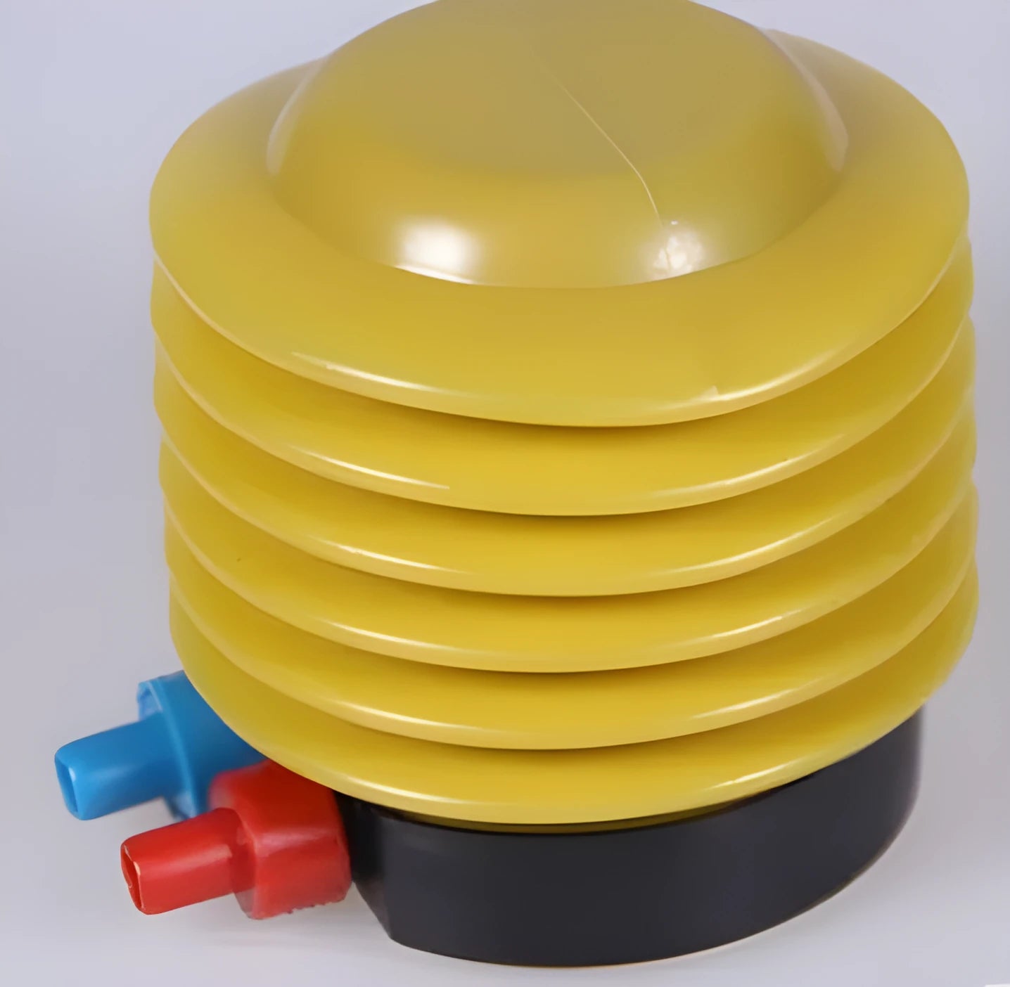 Blue and red pedal inflating pump for swim rings with 4-inch diameter