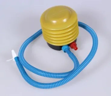 Blue and red pedal inflating pump for swim rings with 4-inch diameter