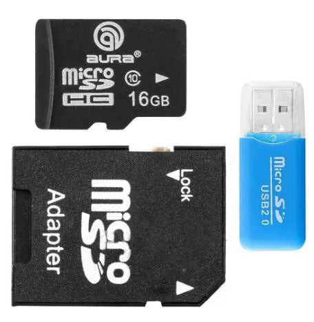 Mini USB TF Card Reader with integrated USB plug and included SD card transfer adapter.