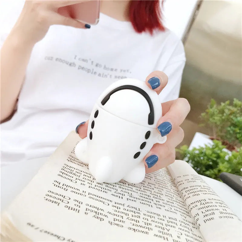 Silicone flip case for AirPods with airplane cartoon design and hook attachment