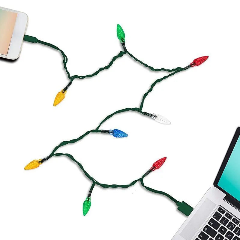 Green USB charging cable with 10 flashing LED lights for device charging and room decoration