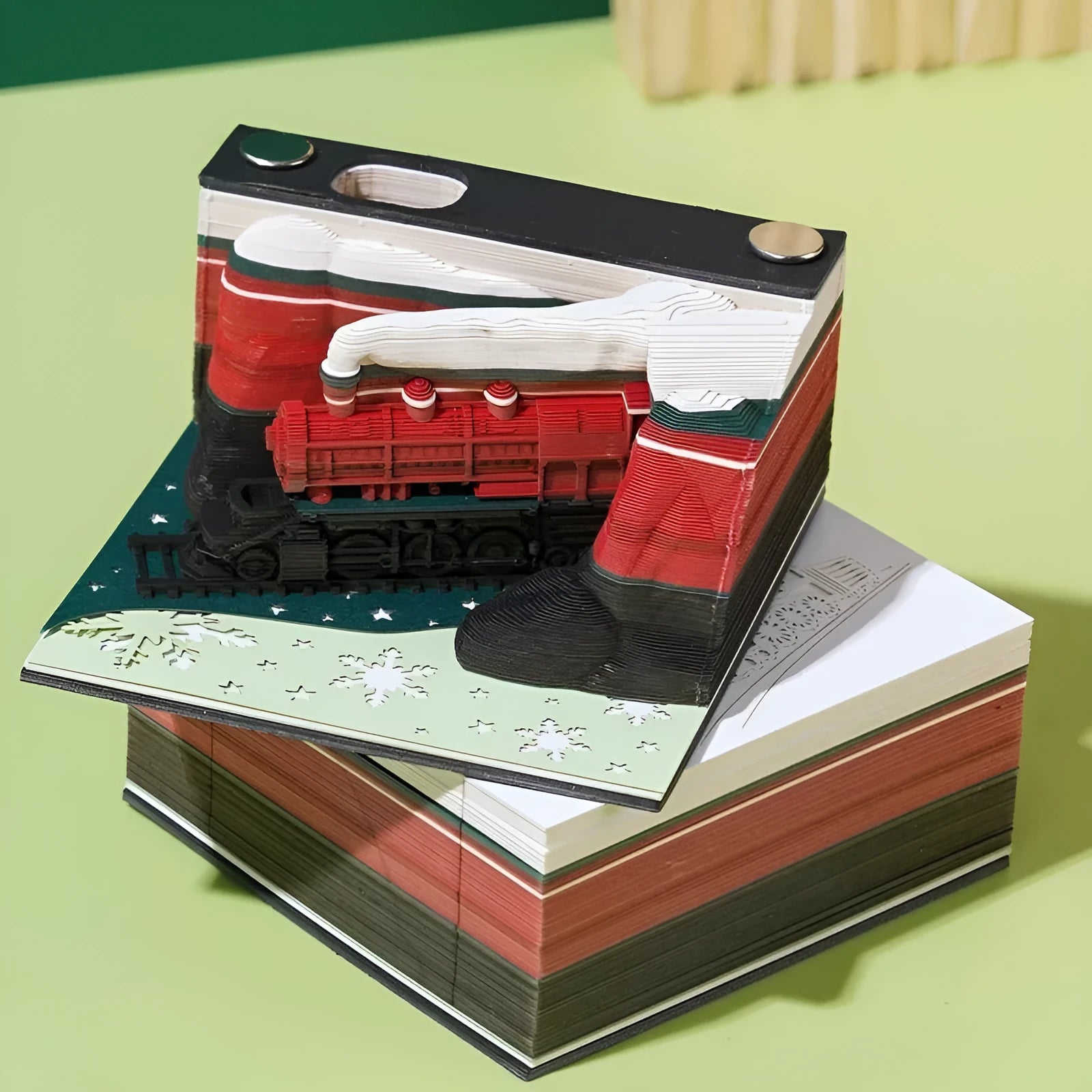 3D sticky note pad with detailed paper carving of Qingshui Temple landscape