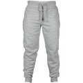 Men's black cotton fleece drawstring jogger pants laid flat, showing loose fit and flat front design.