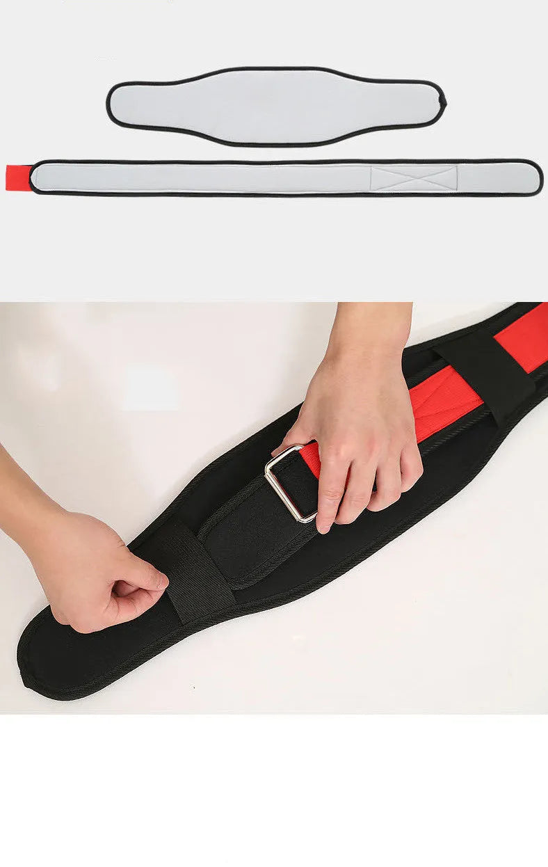 Nylon fitness weightlifting waistband in black, red, or yellow colours available in L, M, and XL sizes