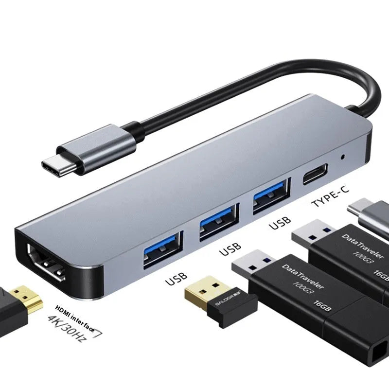 Type-C 7-in-1 expansion dock with HDMI port, USB 3.0 hub, and 15cm connecting cable