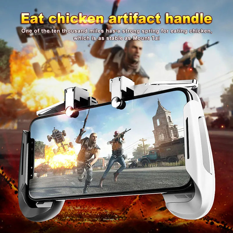 AK16 colourful extendable game controller holding a mobile phone, showing L1R1 triggers.