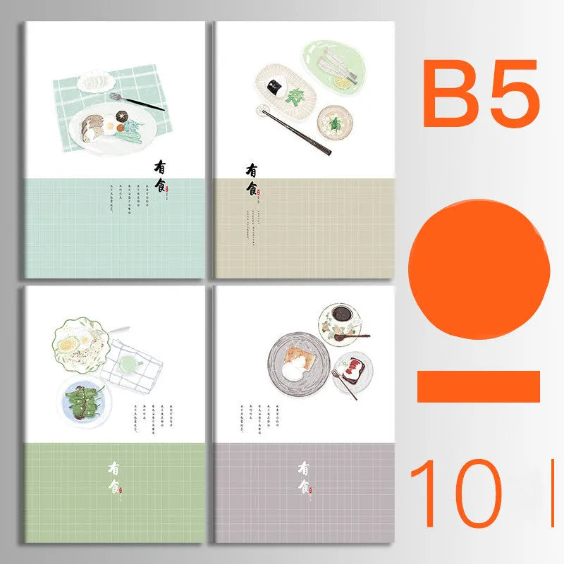 Set of 10 thread-bound softcover notebooks in various designs including kraft paper and printed patterns