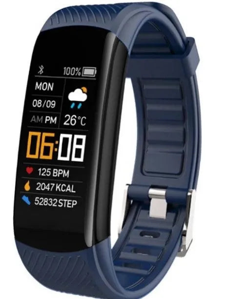 TPU sports pedometer bracelet on wrist showing 0.96-inch touch screen, available in multiple colours.