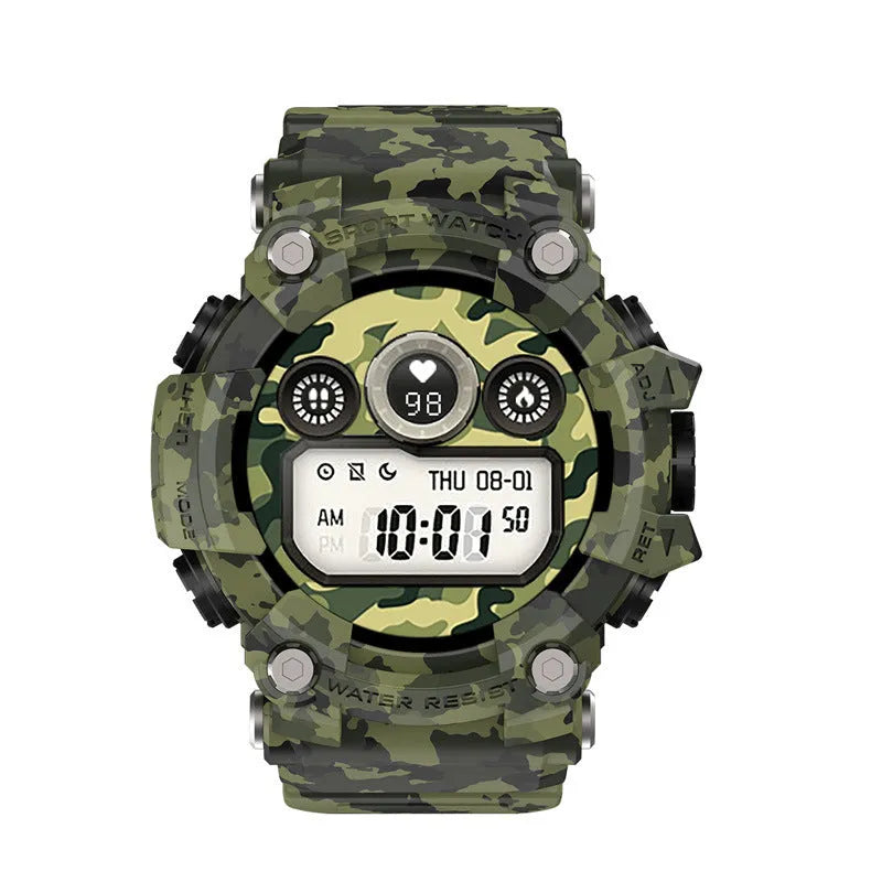 Black or green T6 tactical rugged smart watch on wrist with 1.3-inch screen and alloy case.