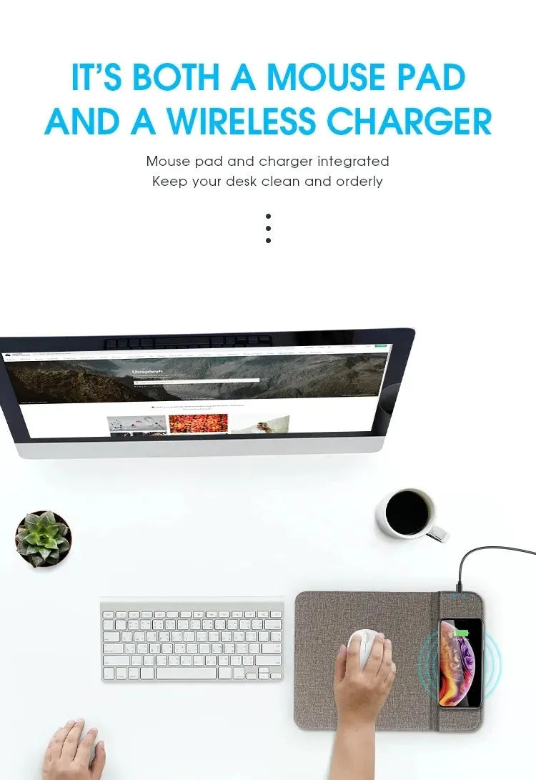 Foldable cloth phone stand with integrated 10W Qi wireless charging pad.