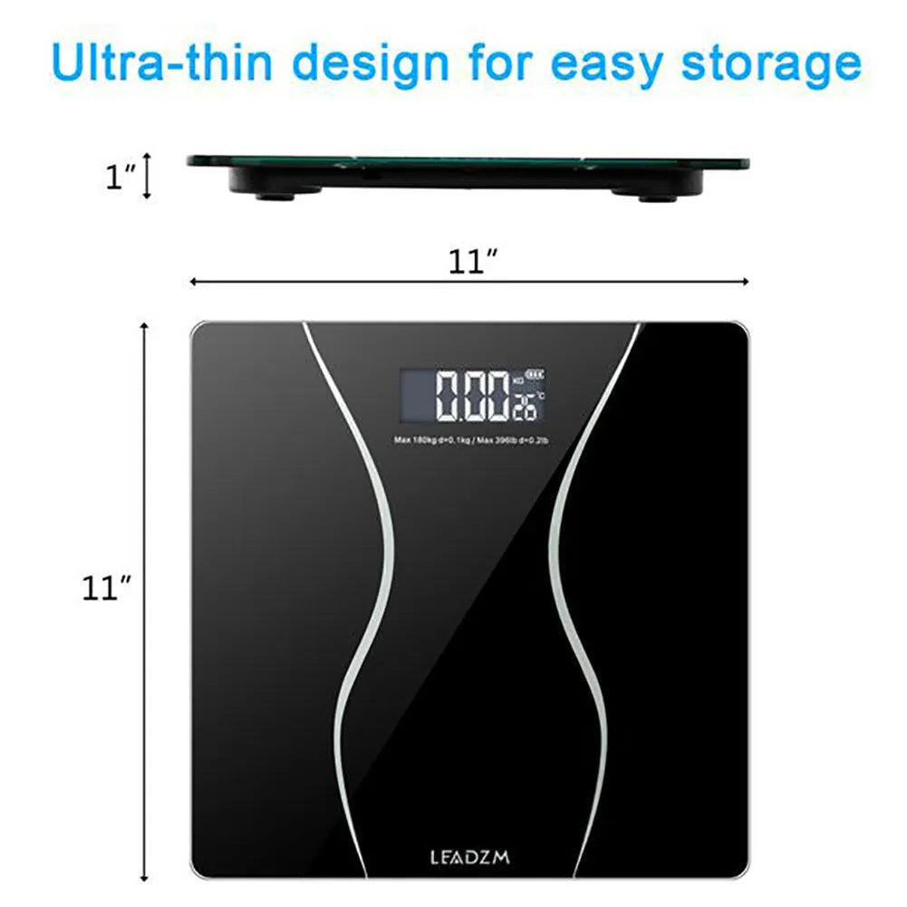 Black electronic household bathroom scale with digital display and 180kg maximum capacity