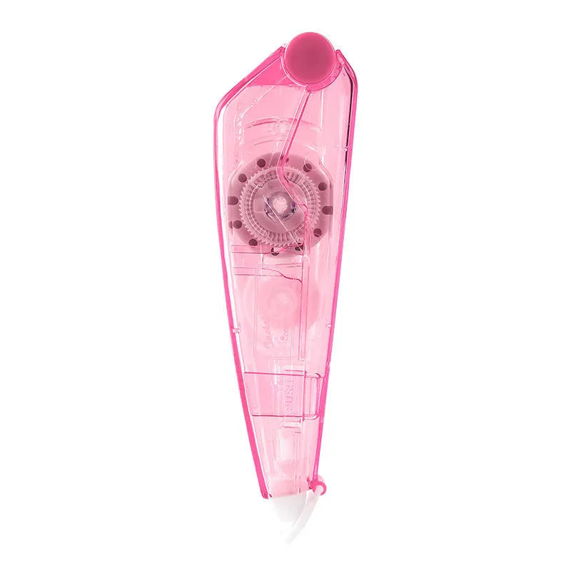 Refillable correction tape with transparent cartridge in black, white, blue, pink, or yellow colours