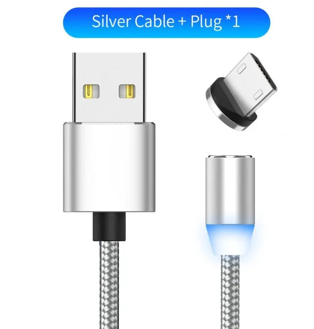 YBD 1m magnetic LED charging cable with cotton woven black cable and aluminium magnetic connectors