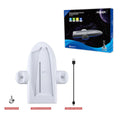 White PS5 Slim charging base with cooling fan, RGB lights, and charging belt